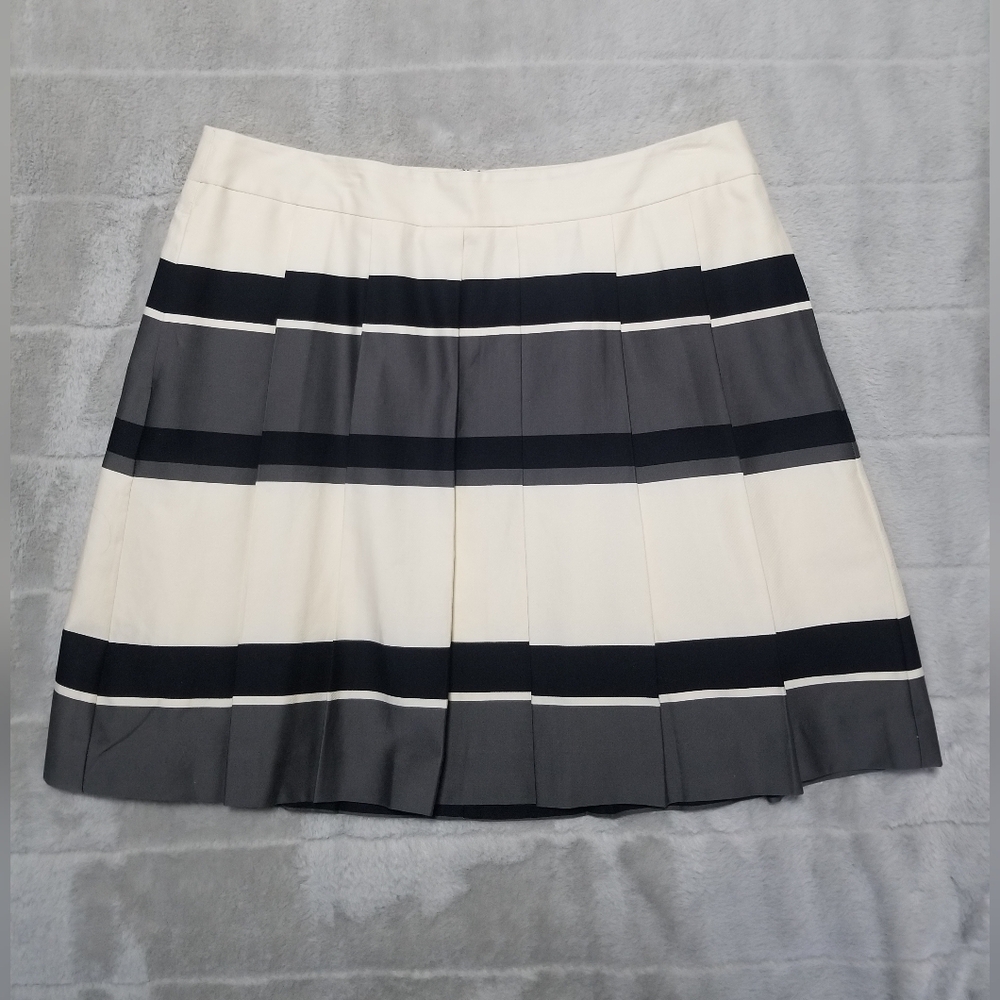 LOFT Pleated White, Grey and Black Midi Skirt Size 12